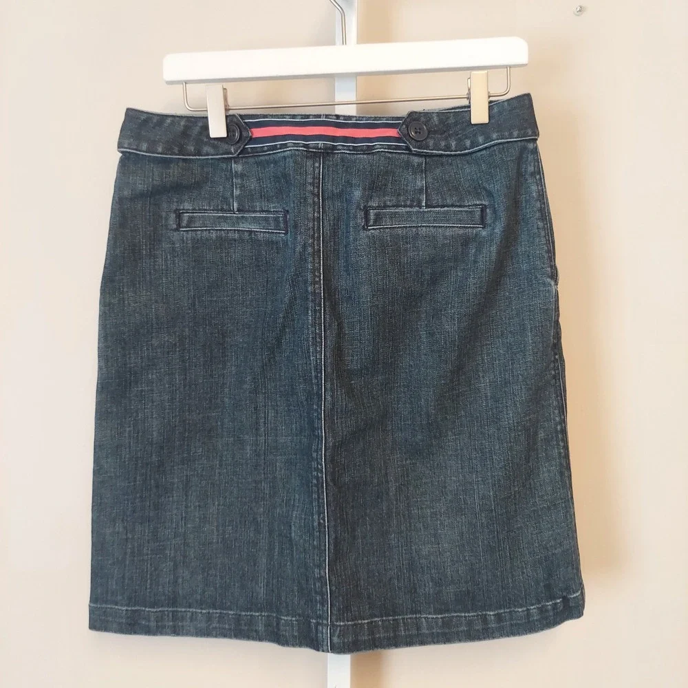 Talbots Womens Denim Skirt Size 10 Dark Wash Stretch Ribbon‎ Accent Preppy 90s - Picture 6 of 7